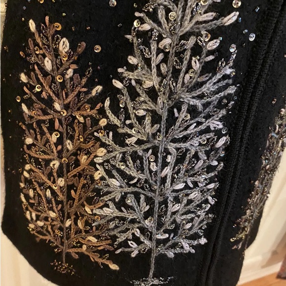 Coldwater Creek Black Cardigan Sweater Christmas Tree Wool Blend  Sz S-NWT - Picture 2 of 4